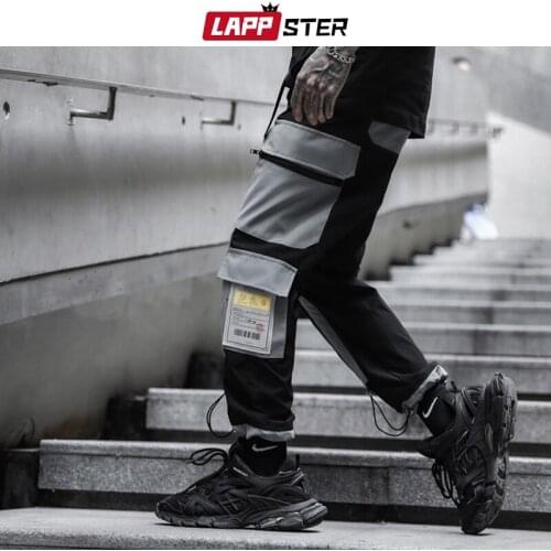 LAPPSTER Men Baggy Pockets Cargo Pants 2020 Joggers Mens Hip Hop Patchwork Sweatpants Male Streetwear Fashions Track Trousers