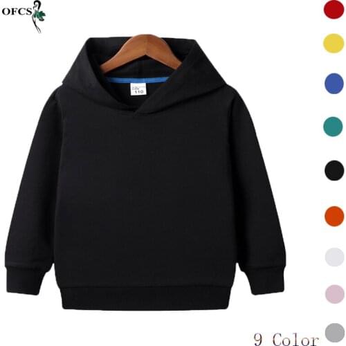 Fashion Sports Childrens Hooded Sweater Spring & Autumn Solid Color Unisex Clothes Boys & Girls Cute 2-12Years Sweatshirts Top