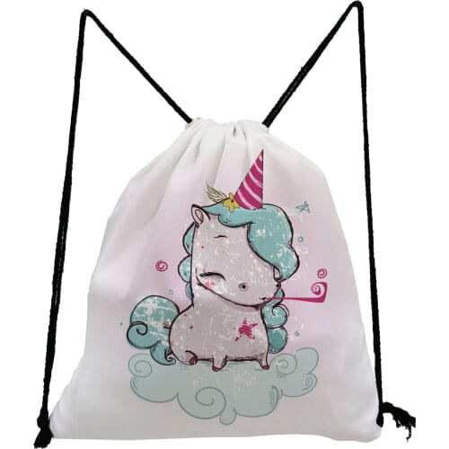 Cute Unicorn Print Softback Bag Casual Drawstring Bag Lovely Gift Candy Bag Portable Teenage Boys Girls Bookbag Unisex Shoes Bag