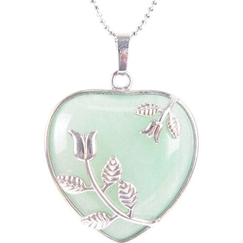 Natural Stone Jewelry New Arrival Rose Flower Pendant Leaf Long Necklace Copper Real Love Heart Gem Jewelry for Girl D791-D799