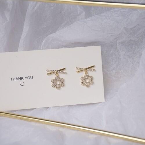 New Design 14K Gold Plated X Pierced Flower Stud Earrings For Women Luxury Jewelry Zircon Earrings