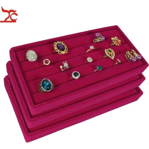Wholesale 3Pcs/Lot Portable Velvet Jewelry Ring Earring Insert Display Cufflink Organizer Stackable Tray Holder Storage Showcase