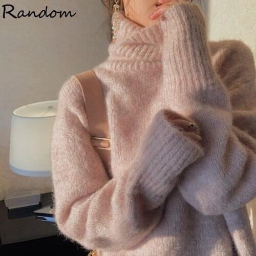 Autumn Winter Loose Pullover Turtleneck Sweater Furry Long Sleeves Oversize Thicken Big Sweater Warm Women Tops Korea Pink Cloth