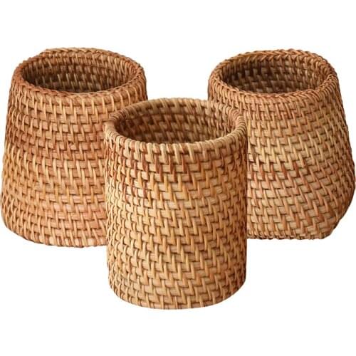 Handwoven Rattan Chopsticks Tube Shovel Spoons Bucket Dinner Knives Forks Tableware Storage Box Home Storage Baskets Organizer