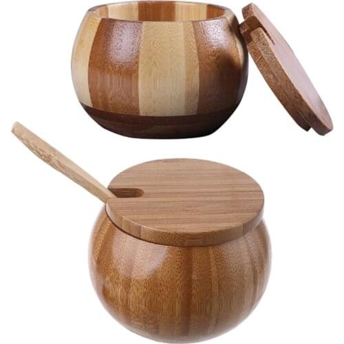Natural Wooden Salt Box Spice Jar Sugar Bowl Pepper Box Salt Seasoning Container Storage With Lid Kitchen Salt Holder