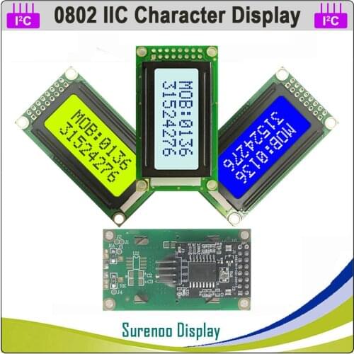 Serial IIC / I2C / TWI 0802 802 8*2 Character LCD Module Display Panel Yellow Green Blue with Backlight for Arduino