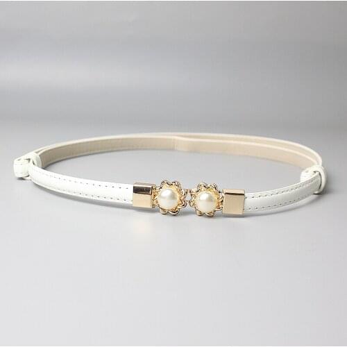 Adjustable leather metal pearl thin belt womens versatile dress sweater accessories belt waist chain waist cover