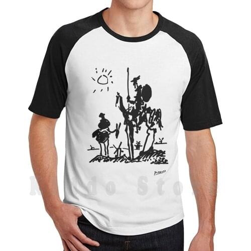 Pablo Picasso Line Art Don Quixote On Horse With Sun Artwork Sketch Black And White Hand Drawn Ink Silhouette Hd High Quality T