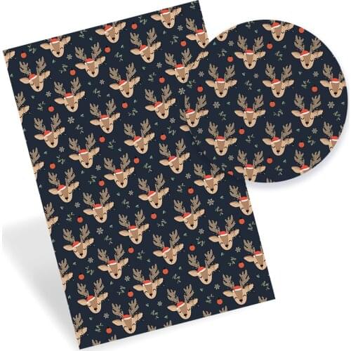 Christmas Faux Leather Sheets Fabric Elk Santa Claus Printed Synthetic Leather for Hairbow Bag Making DIY Accessories 22*30cm