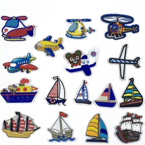 Cartoon Sailboat Airplane Cloth Sticker DIY Sewing Badge Applique Embroidered Clothes Ironing Applique Decoration Accessories