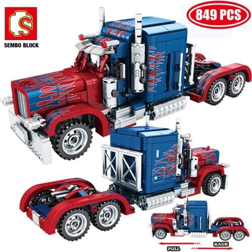 SEMBO 849pcs Classic City Technical Pull Back Car Building Blocks Model Peterbilt Heavy Container Truck Bricks DIY Toys For Boys