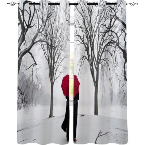 Kitchen Window Curtains Red Umbrella Woods Adult Children Bedroom Decoration Living Room Hanging ClothTreatment Curtains