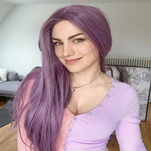 Melody Synthetic Lace Front Wig Heat Resistant Purple Long Silky Straight/ Long Natural Wave Side Part for Women Natural Looking