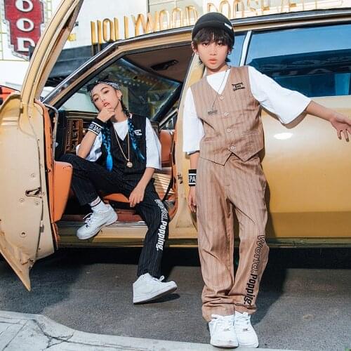 Hip Hop Dance Costume Kids Street Dancing Locking Popping Vest Pants Suit Boys Girls Jazz Performance Stage Clothing DNV14940