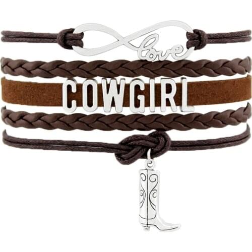 Cowgirl Country Boy Girl Cowboy Hat Boots Infinity Charm Bracelets Handmade Adjustable Jewelry Women Men Gift