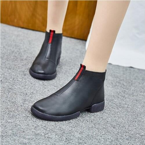 Women Shoes Off White Genuine Leather Casual Round Toe Flat Spring Autumn Zapatos De Mujer Female Ankle Boots Soft Sole