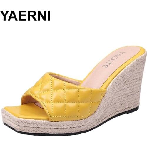 YAERNI Womens High Heels Sandal Thick Bottom Casual Shoes Ladies Leisure Summer Wedges Sandals Woman Shoes Women Platform Mules