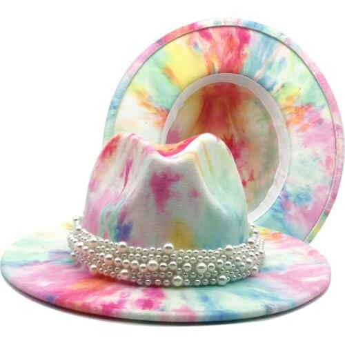 Women Hats Winter Wide Brim Band Belt Pearl Luxury Brand Jazz Caps Formal Church Winter Women Hats Colorful Fedora Felted Hats