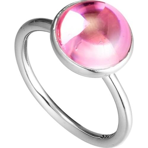 Authentic 925 Sterling Silver Ring Poetic Droplet Pink CZ Rings For Women Engagement Wedding Gift Europe Jewelry
