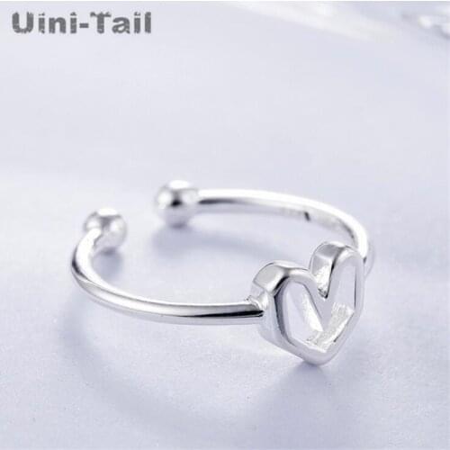 Uini-Tail hot new 925 sterling silver simple fashion open ring female jewelry hollow heart ring student gift cute jewelry