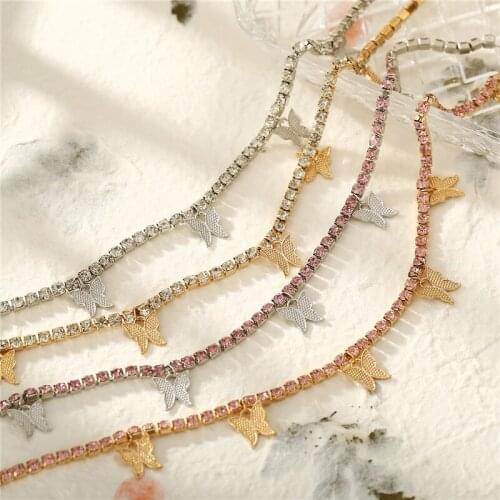 2020 New Shiny Crystal Butterfly Pendant Necklace For Women Fashion Bling Bling Rhinestone Choker Party Jewelry Gifts