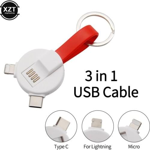 New 3 in 1 USB Cable Micro USB Type C Lighting Cable For iPhone XR X Samsung 2A Mini Keychain Charger Cables