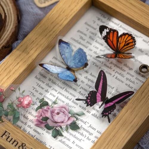 40pcs/pack Cute Butterfly Stickers Bullet Journal Transparent PET Sticker Plant Decoration Korean Stickers Stationery