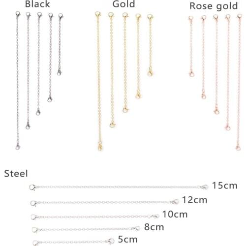 5 Set Extender Chains With Lobster Clasps Gold Color Necklace Bracelet Extension Chain For DIY Jewelry Accessories