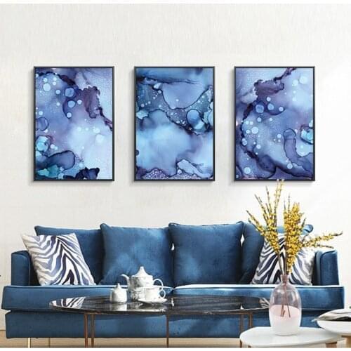 Abstract Blue Purple Blooming Pattern Canvas Painting Modern Wall Art Marble Bubbles Posters and Prints Pictures Home Decoration