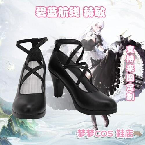 Azur Lane HMS Dido Black Shoes Cosplay Boots Leather Custom Made Any Size For Unisex Halloween Party Props