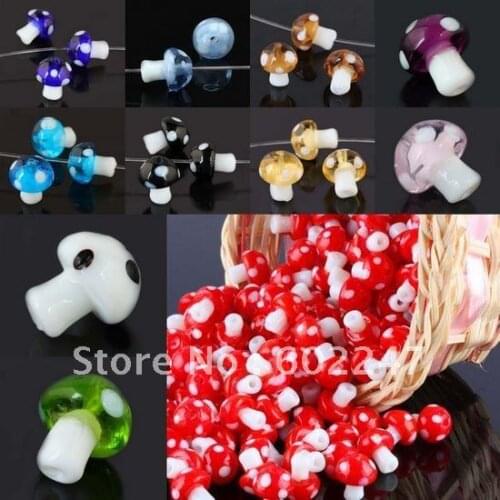 Free shipping Lampwork Glass Mushroom Charms Loose Bead, 500pcs/lot