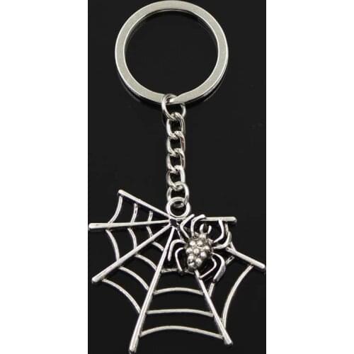 Fashion Spider Cobweb 43x45mm Pendant 30mm Key Ring Metal Chain Silver Color Men Car Gift Souvenirs Keychain Dropshipping