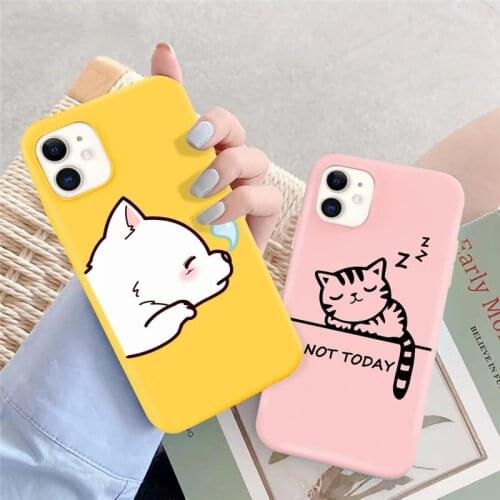 Candy Color Cute Cartoon Cat Phone Case For iPhone 11 12 Pro XS Max X 5S SE 2020 6 6s 7 8 Plus 12 Mini Shockproof Soft TPU Cover