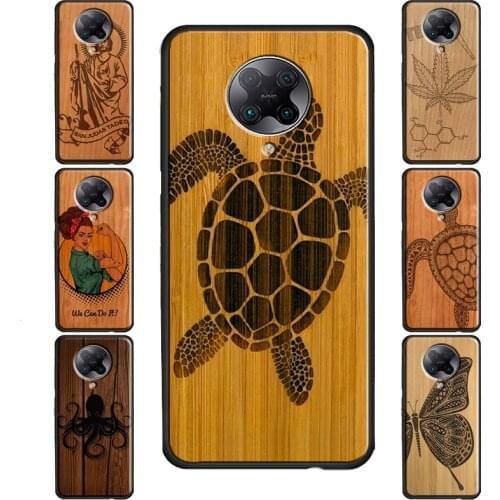 Horse Turtle Butterfly Wood Case For Xiaomi Mi POCO F2 Pro X3 F1 Mi Note 10 Pro Lite Mi 10 Ultra 9T 9SE 9 8 A3 Mix3