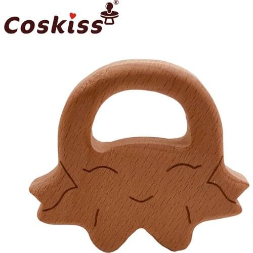 Coskiss Baby Wooden Teether Beech Wood Cartoon Octopus Teething Toys Montessori Inspired Nursing Pendant Baby Teether