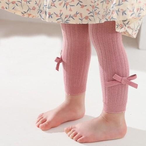 0 to 4 Yrs Spring Autumn Double Needle Leggings Girl Cotton Ribbed Leggings kids Baby Soft Knitted cute bow Pant For girl