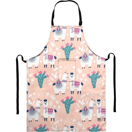 Funny Cartoon Alpaca Pink Printting Aprons for Women Kids Sleeveless Pinafore Home Kitchen Cooking Baking Cleaning Bibs Aprons