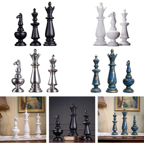 3Pack Chess Statue Shelf Chessman Figurine Chess Pieces Sculpture Home Decor