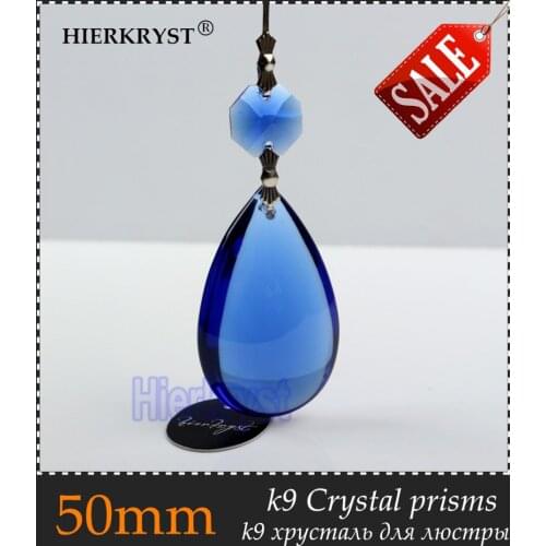 HIERKYST 20 pcs K9 Glass Crystal Prisms Pendants Chandeliers Parts Lustres Rainbow Lamp Lighting Hang Drops Blue 50mm #1947-5A