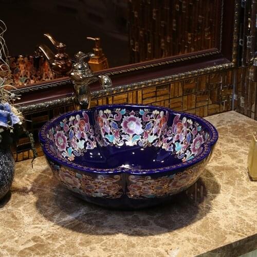 European Style Art Table flower shape Basin Ceramic Washbasin Bathroom sinks Wash basin