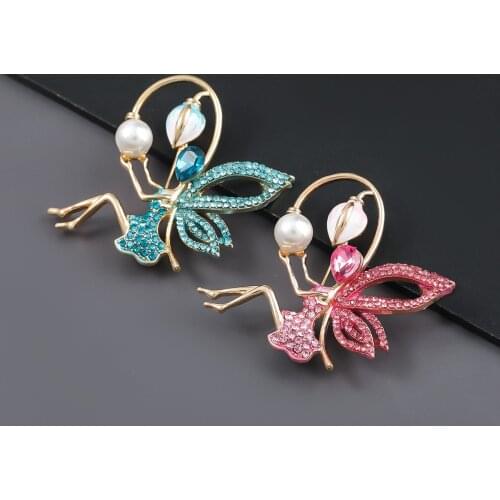 Imitation Pearl Elf Crystal Cool Brooches For Women Enamel With Wing Flower Pin Party Office Casual Brooch Pins Gifts Trinkets