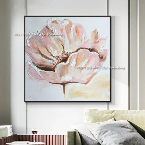 The Handmade Pink Flower Creative Abstract Art Oil Painting On Canvas Nature Large Plant Paintings For Office Hotel Decoration