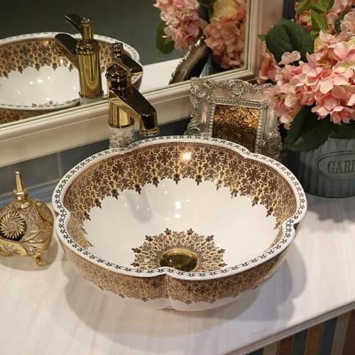 Ceramic Art Basin Sinks Europe Vintage Style Counter Top Wash Basin Bathroom Vessel Sinks vanities bathroom sink bowls flower