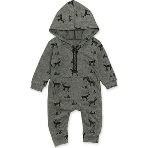 Newborn Baby Boys Clothes Hooded Zip Up Animal Printed Romper Jumpsuit Clothes Outfits One-Piece