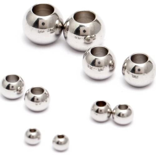 100pcs/lot 2 3 4 5 6 8 10mm Stainless Steel Round Ball Beads Silver color with Large Hole European Space Beads for DIY Jewelry