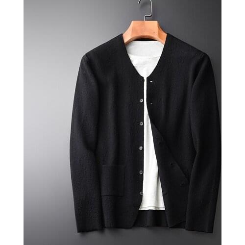 New Men Sweater New Fashion V-neck Cardigan Black Sweater Hight Quality Slim Fit Solid Color Autumn And Winter Mens Sweaters