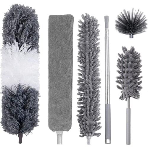 6Pcs Duster Cleaning Kit,Extendable Microfiber Feather Duster for Cleaning Dust Cobweb Ceiling Fans Lights Blinds Cars