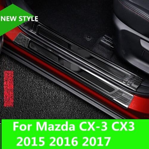 Black stainless steel welcome pedal refires door sill strip parts car styling For Mazda CX-3 CX3 2015 2016 2017