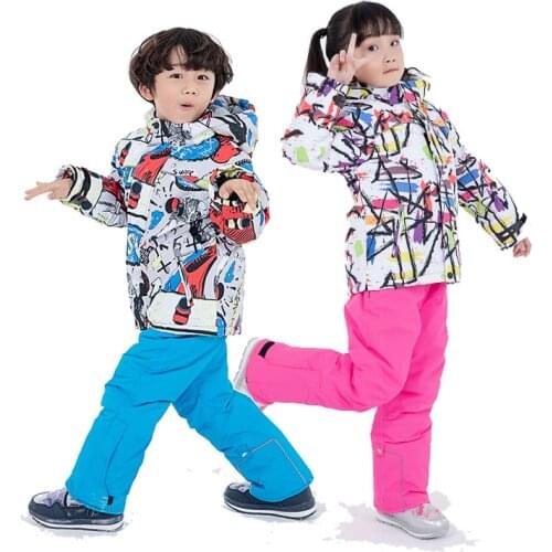 New Hot Sale Brand Boys/Girls Ski Suit Waterproof Pants+Jacket Set Winter Sports Thickened Clothes Childrens Ski Suits