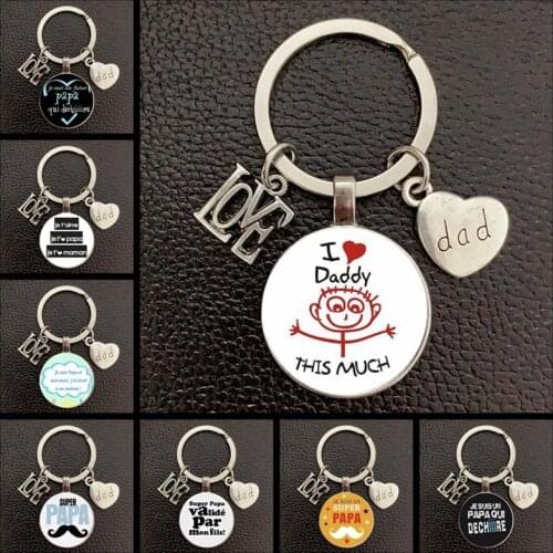 New / Super Dad Keychain Convex Glass Pendant Keychain Mens Gift Fathers Day Series You Are The Best Dad Keychain Gift